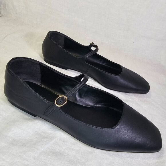 Nordstrom Lea Genuine Leather Square Toe Mary Jane Flats 8.5 Black - Picture 2 of 9